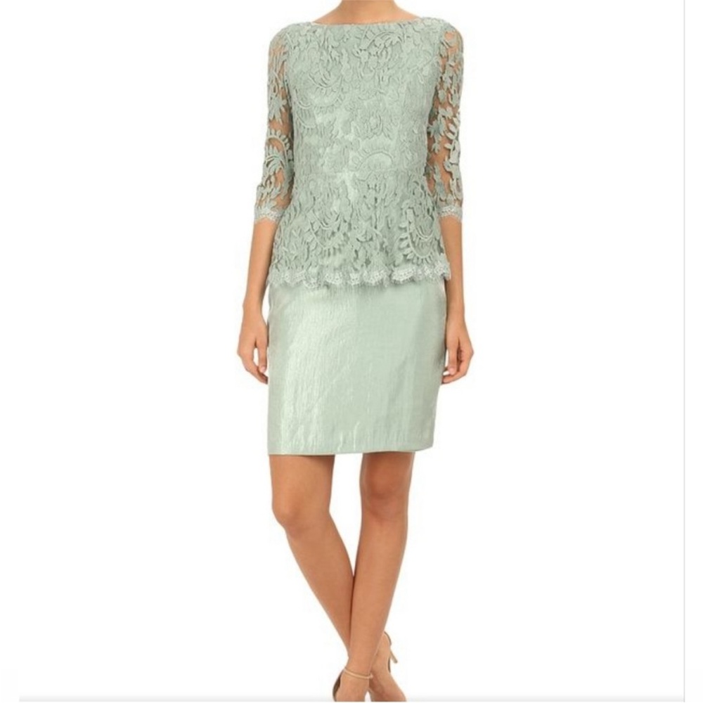 Adrianna Papell Lace Peplum Dress in Soft Green